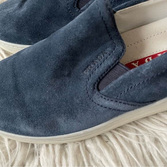 Prada Sport Womens Blue Suede Round Toe Slip-On Sneakers Size IT 35/US 5 - Picture 12 of 12